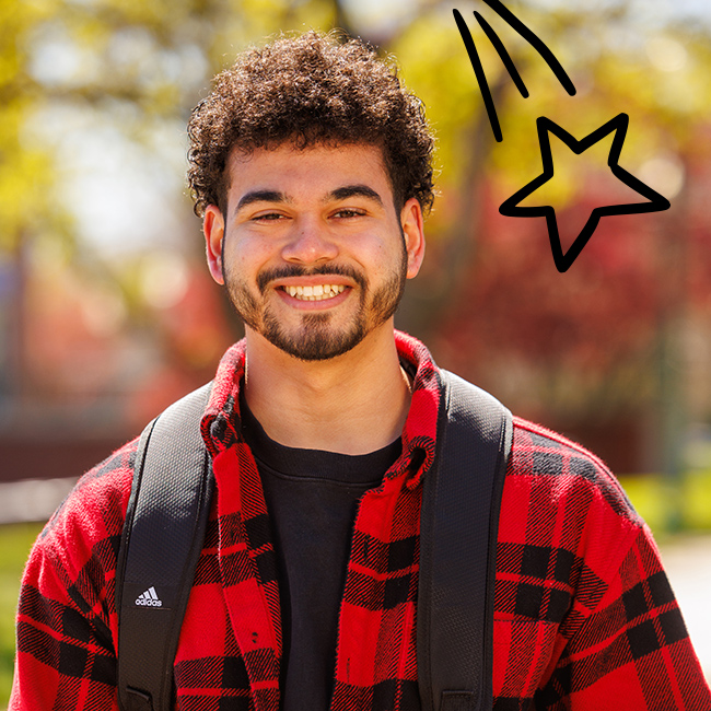 portrait of a student with fun graphics around them