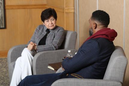 President Toro chats with Ndaba Mandela before his keynote address at Central's annual MLK Day Symposium and Day of Service. 