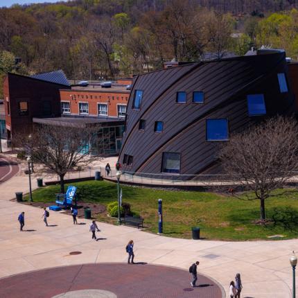 students walking outside student center