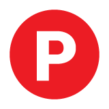 Red circle with letter P