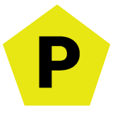 Yellow pentagon with letter P