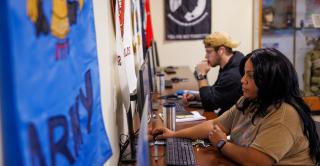 Students in the Veterans Affairs Office at Central.