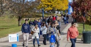 Tour group at fall open house on the Central campus.